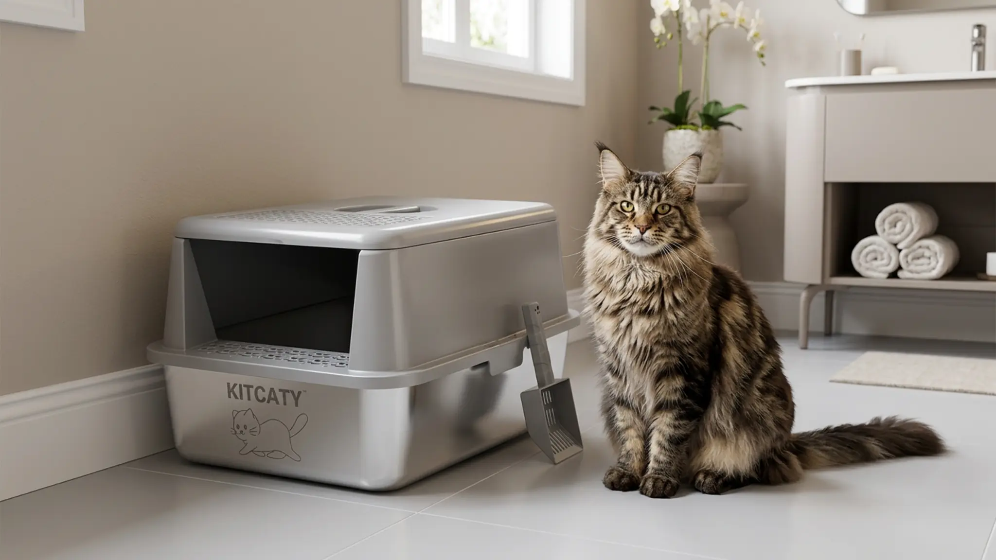 2PACK Stainless Steel Litter Box, Metal Litter Boxs with Lid High Sides, XL Extra Large Li in use