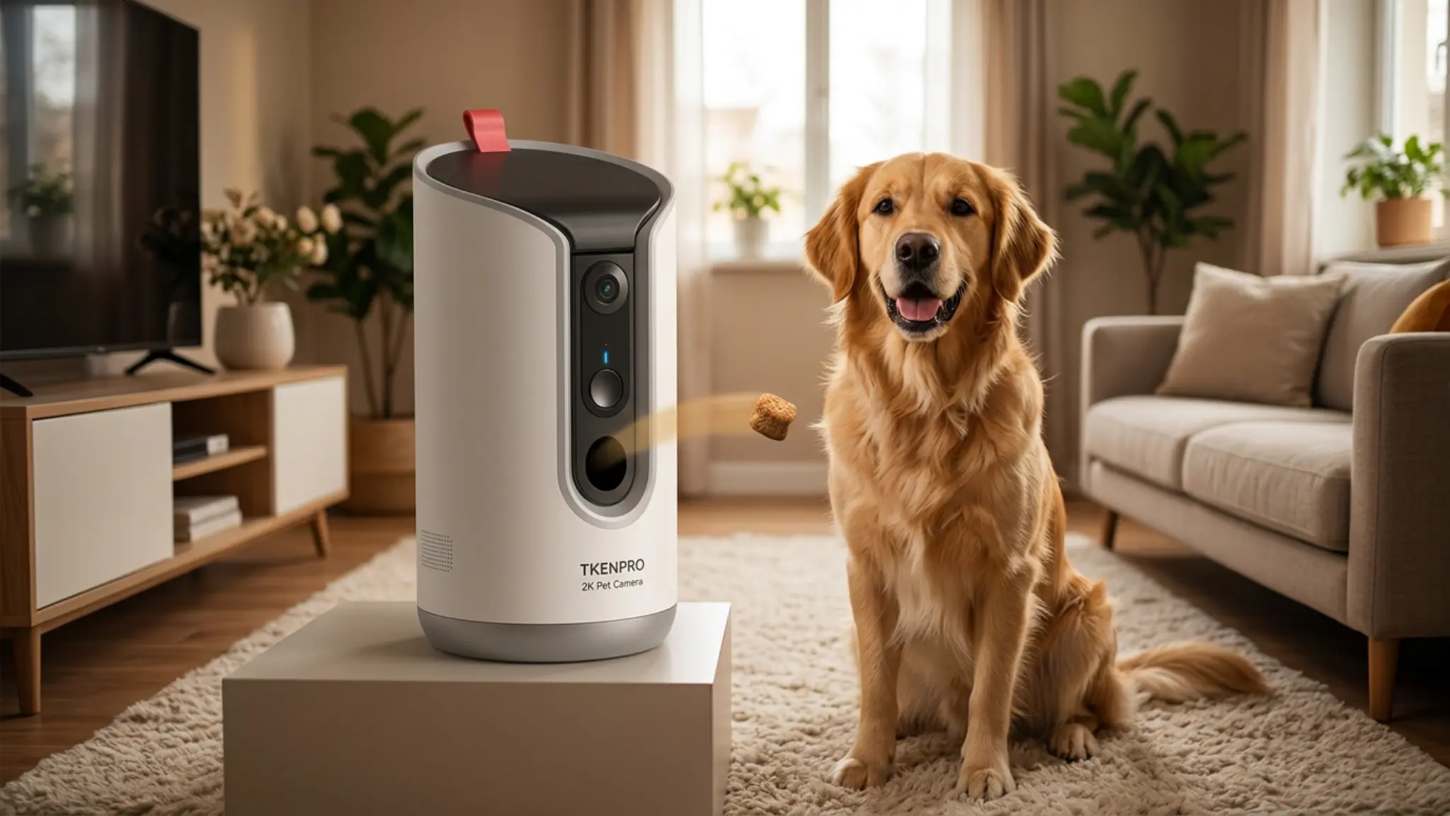 TKENPRO 2K Pet Camera Treat Dispenser, 360°View Dog Camera with Phone App, 5G&2.4G WiFi 2- in use