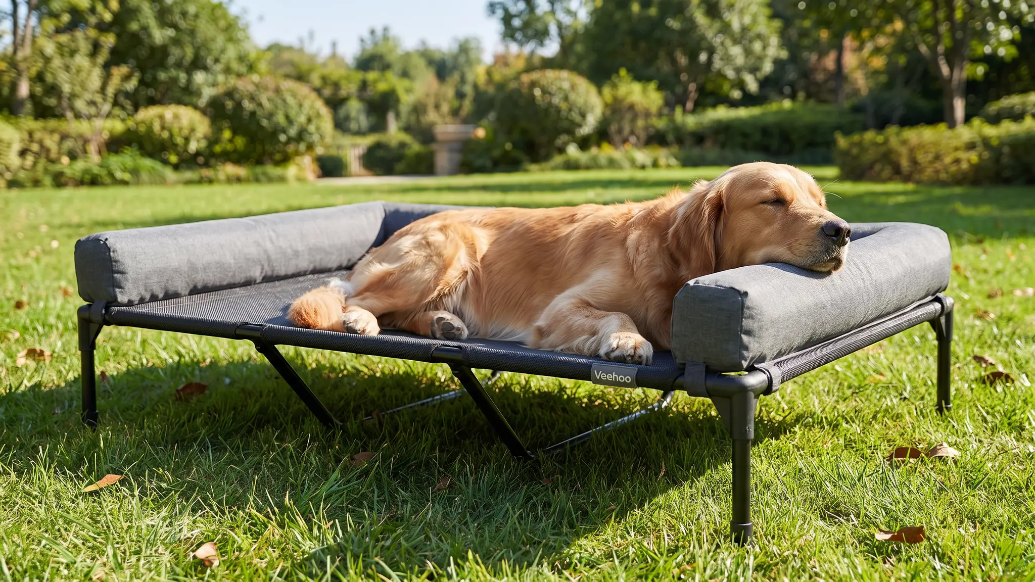Veehoo Elevated Dog Bed Review 2026: Outdoor Cot Verdict 2 Veehoo Elevated Dog Bed in action