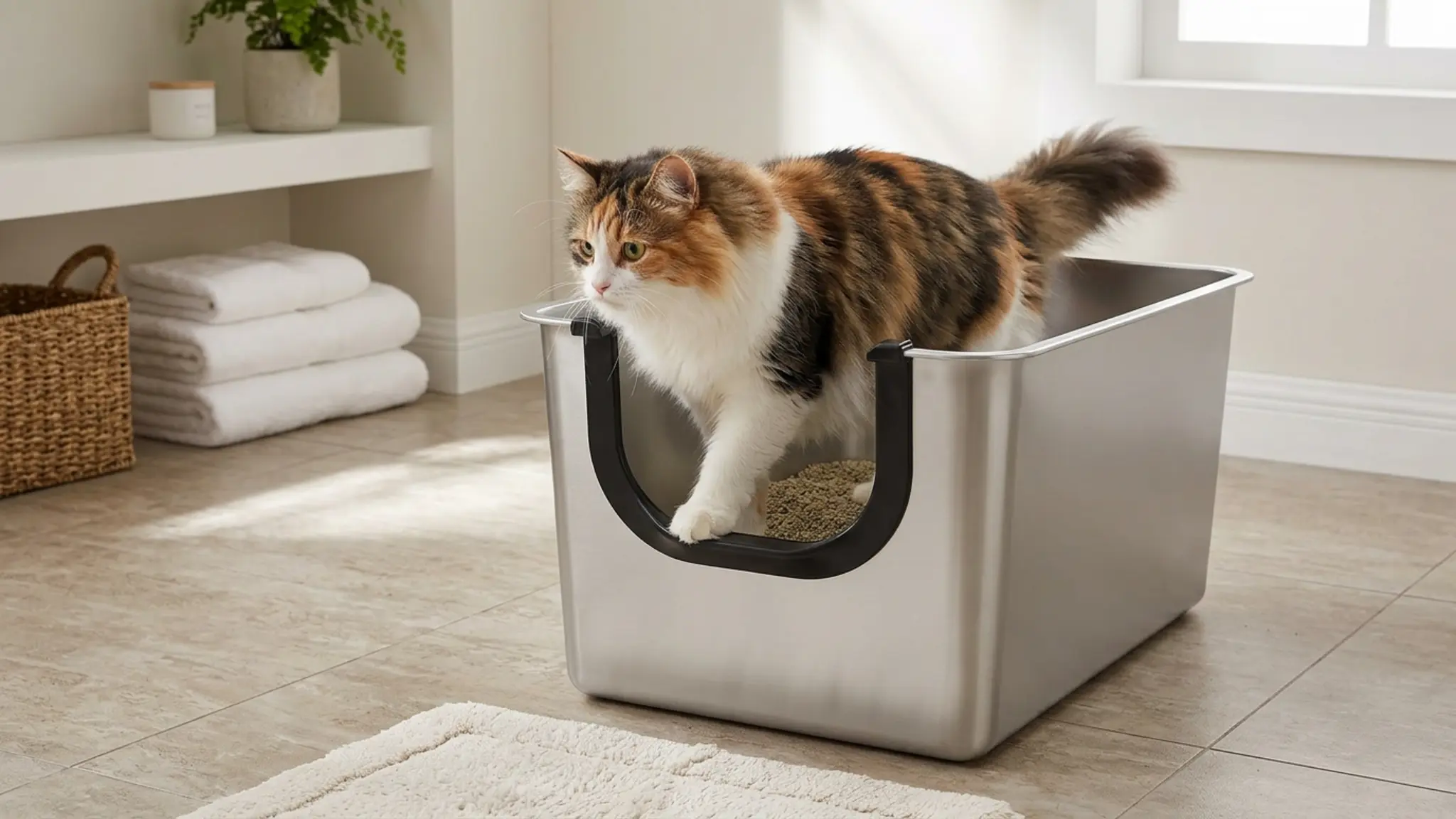 Yangbaga Stainless Steel Litter Box Review 2026: Pros and Cons 2 Yangbaga Stainless Steel Litter Box in action