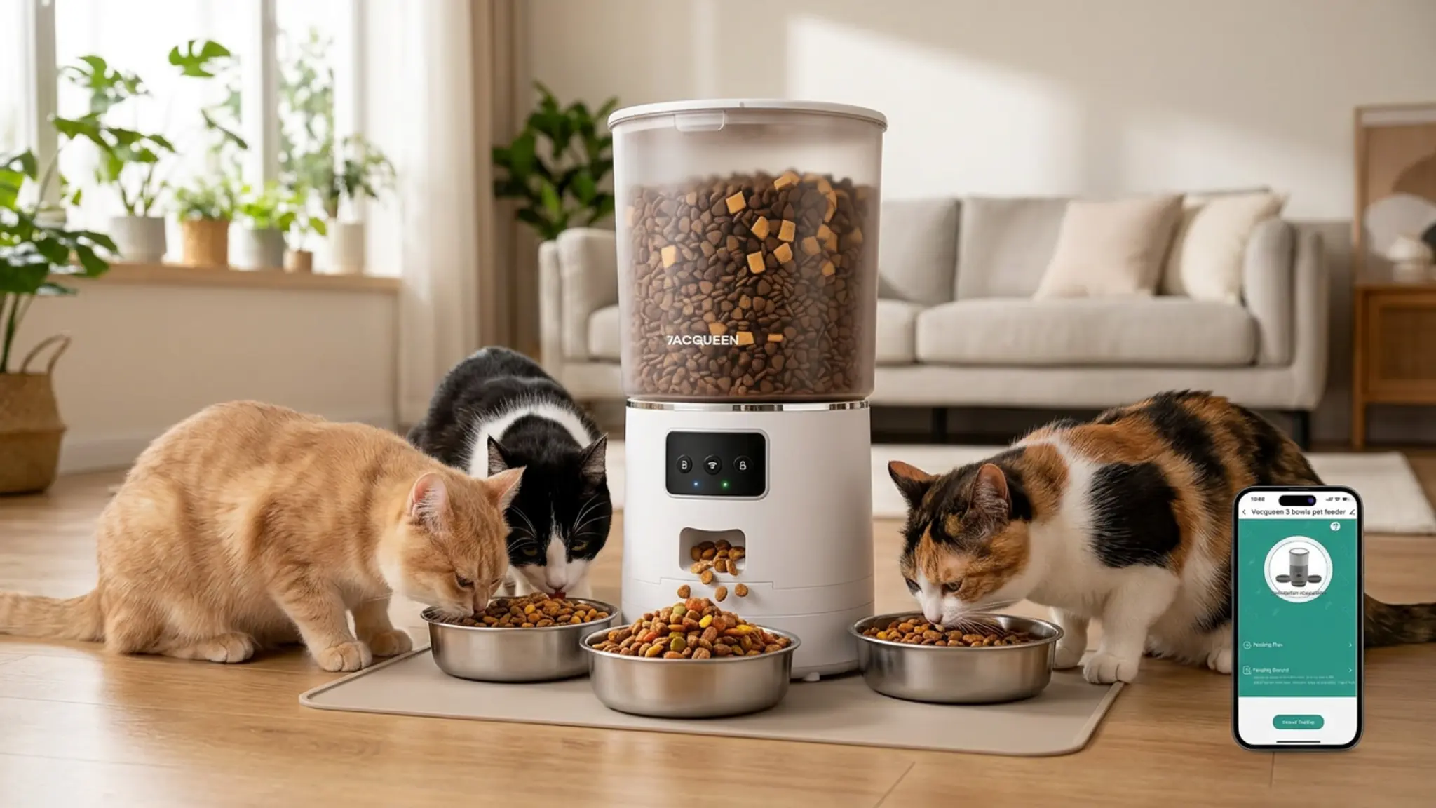 Automatic Cat Feeder for 3 Cats Review 2026: Pros and Cons 2 Automatic Cat Feeder for 3 Cats in action