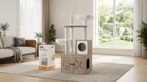 Feandrea Cat Tree with Litter Box Enclosure, 59-Inch, 2-in-1 Condo product view