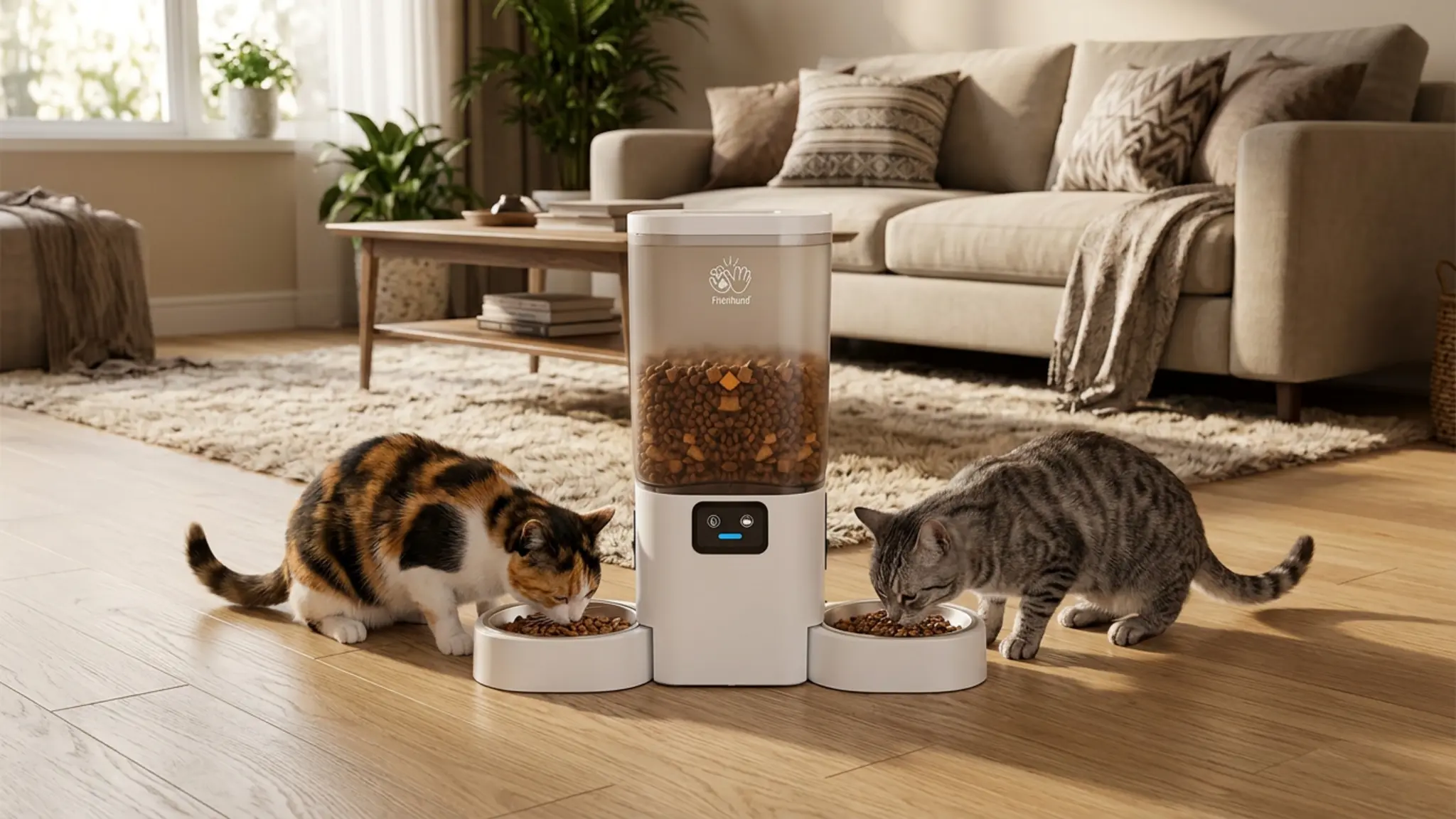 Frienhund 5G WiFi Automatic Cat Feeder with Two HD Camera: 7L Automatic Dog Feeder with Ni in use