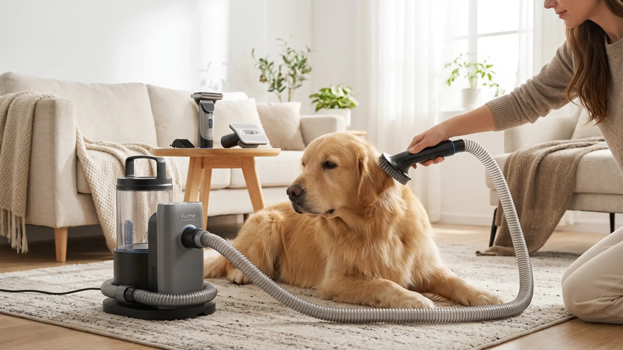 FURME Professional Plus Pet Grooming Vacuum Kit - Cat & Dog Grooming Kit for Easy Pet Care in use