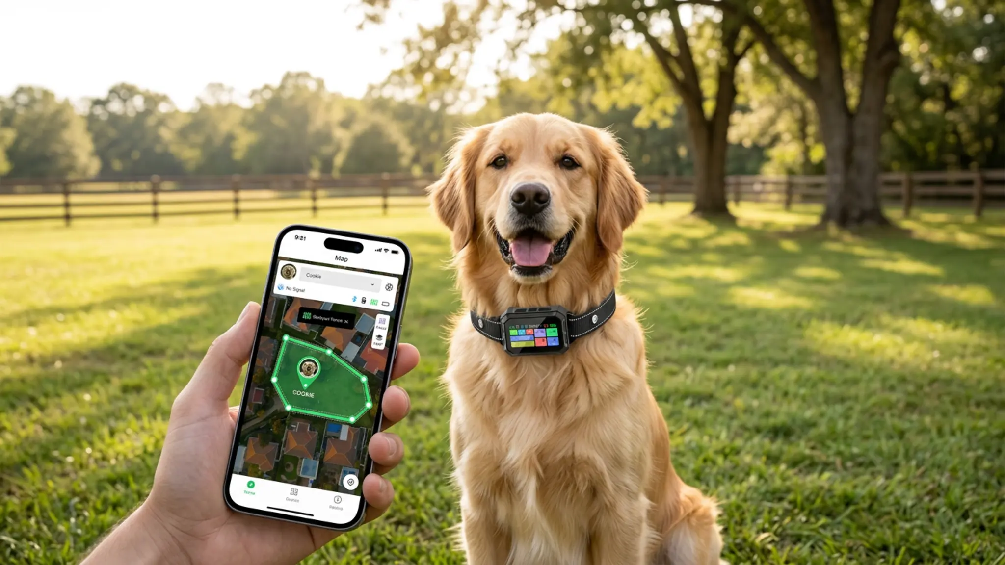 GPS Wireless Dog Collar Fence System - No Monthly Fee App Control, Custom Polygon Boundary in use