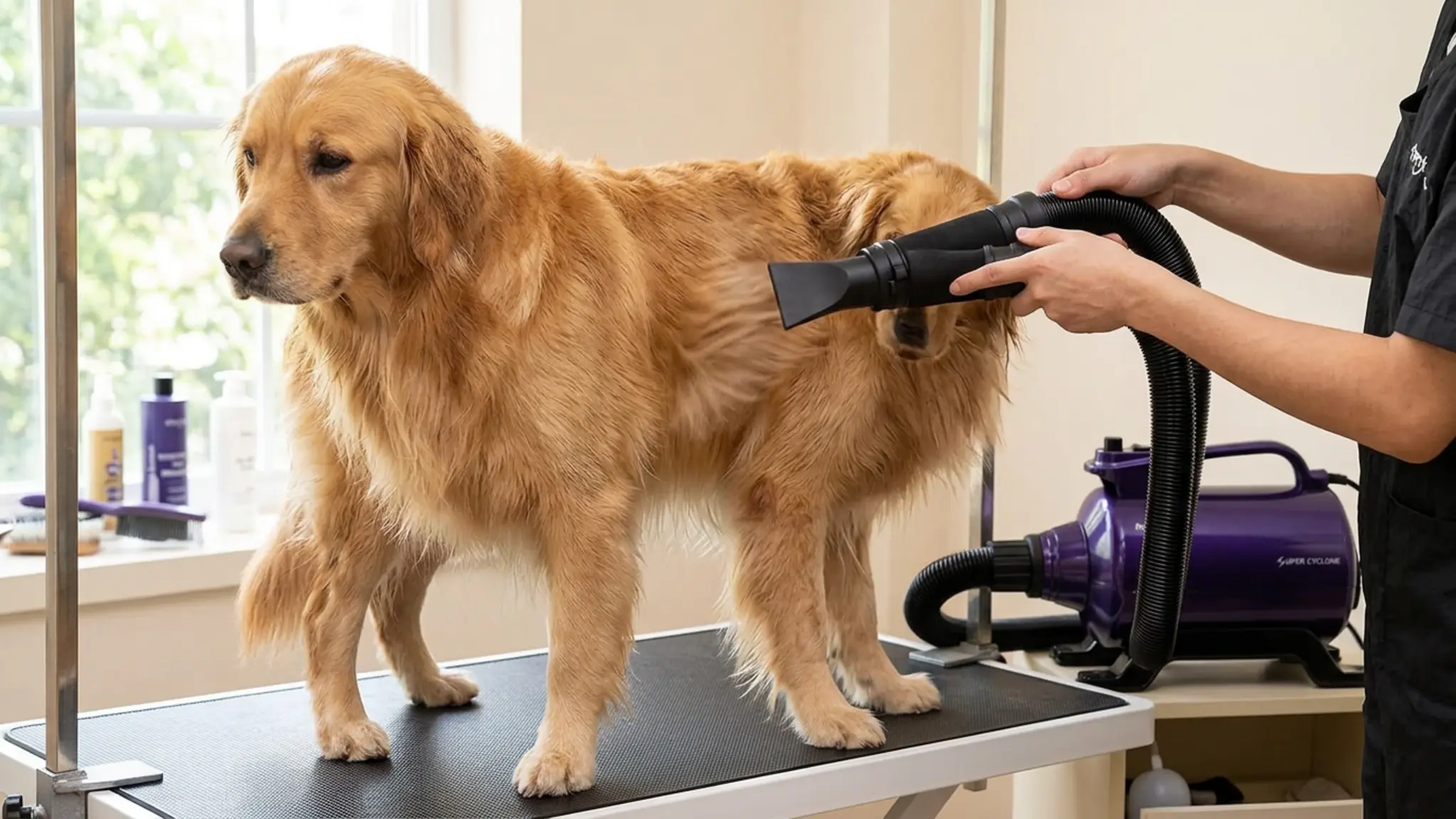 Dog Dryer High Velocity Pet Dog Grooming Force Hair Dryer/Blower 5.0HP in use
