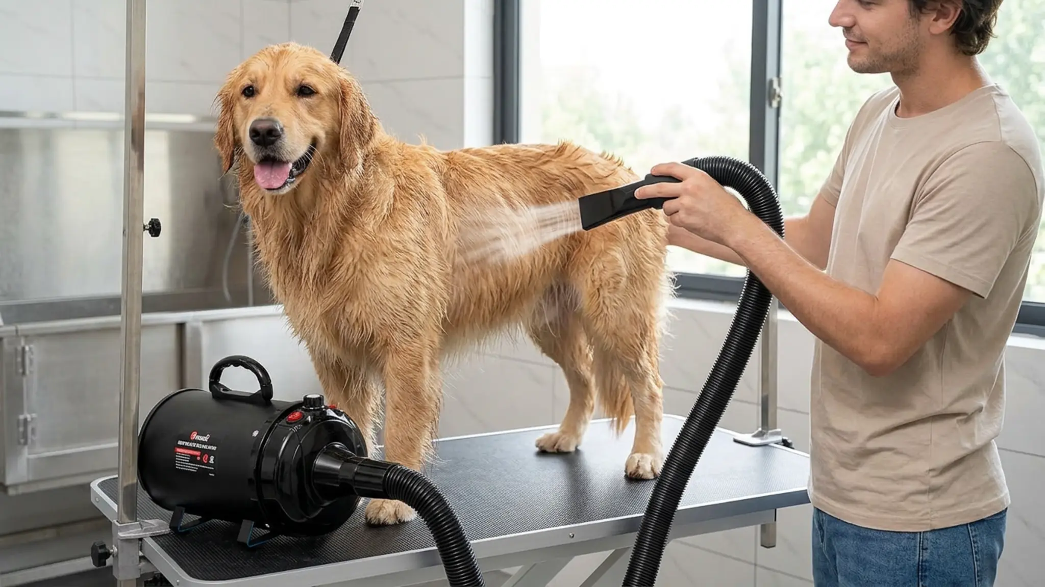 High Velocity Dog Hair Dryer, Pet Dryers, Black in use