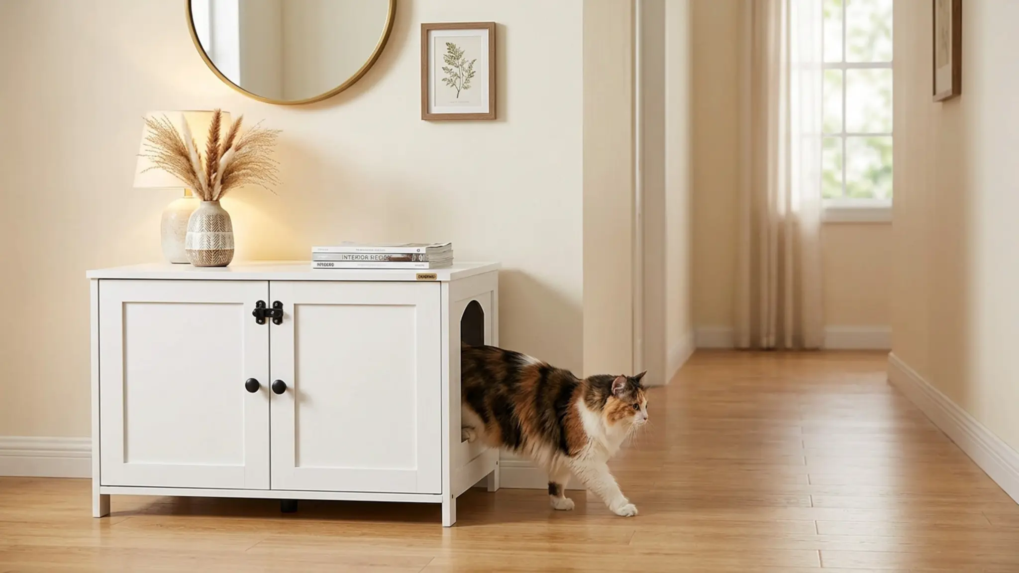HOOBRO Litter Box Enclosure Review 2026: Pros and Cons 2 HOOBRO Litter Box Enclosure in action