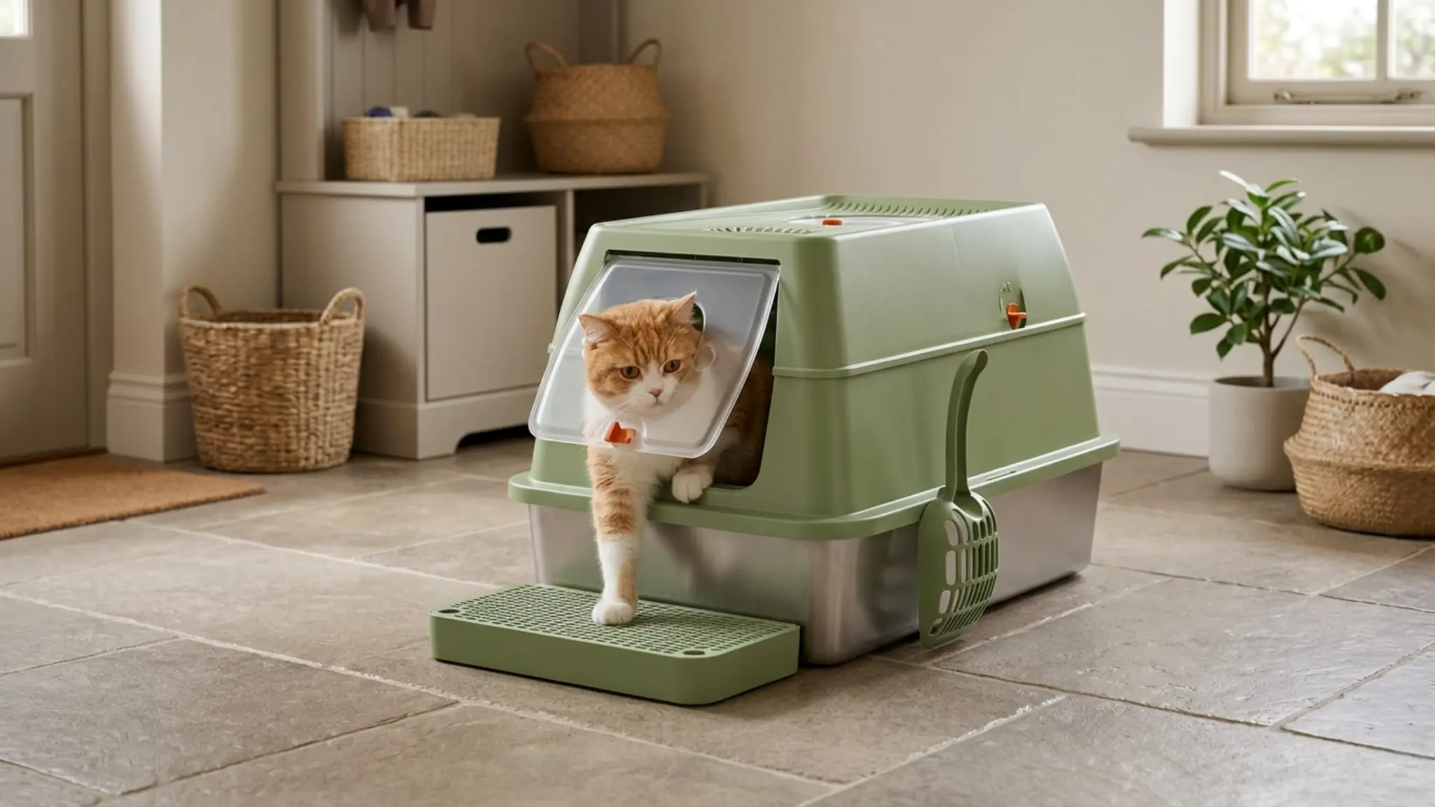 Stainless Steel Cat Litter Box Review 2026: Eosarcu XL Verdict 2 Stainless Steel Cat Litter Box in action