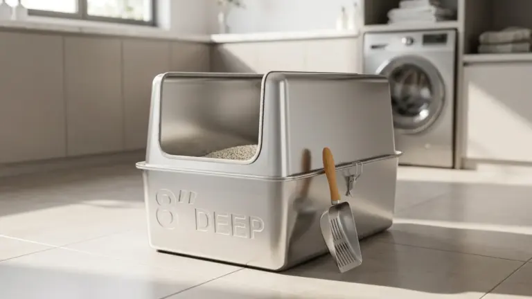 16'' High Sides XXXL All Stainless Steel Cat Litter Box with Lid,8'' Deep Metal Litter Box product view