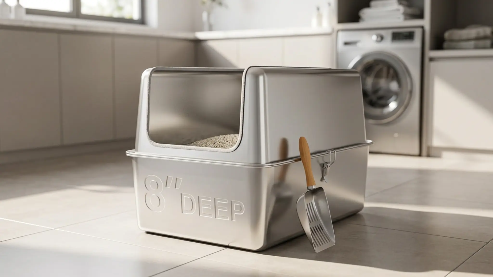 16'' High Sides XXXL All Stainless Steel Cat Litter Box with Lid,8'' Deep Metal Litter Box product view