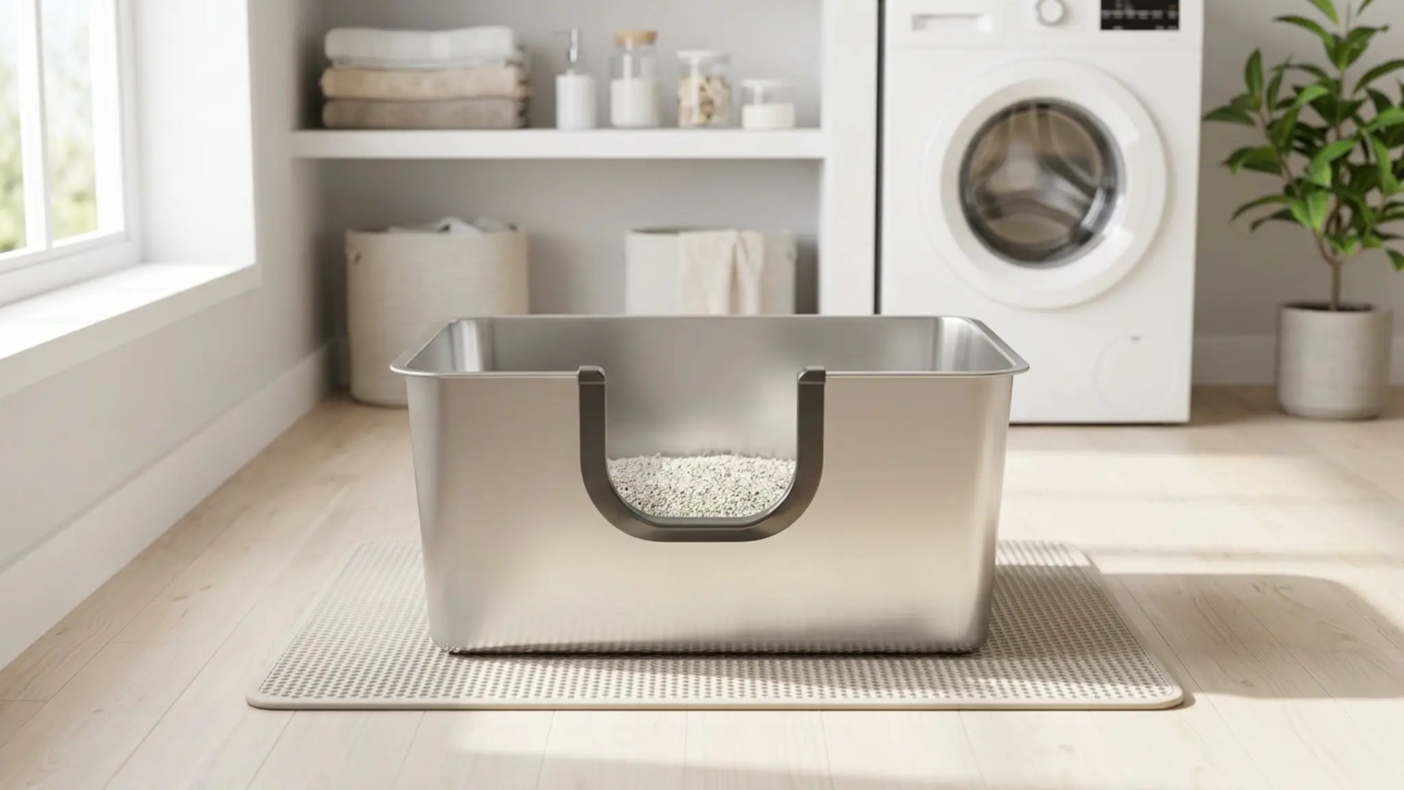 Yangbaga XXL High Sided Stainless Steel Litter Box for Cats product view