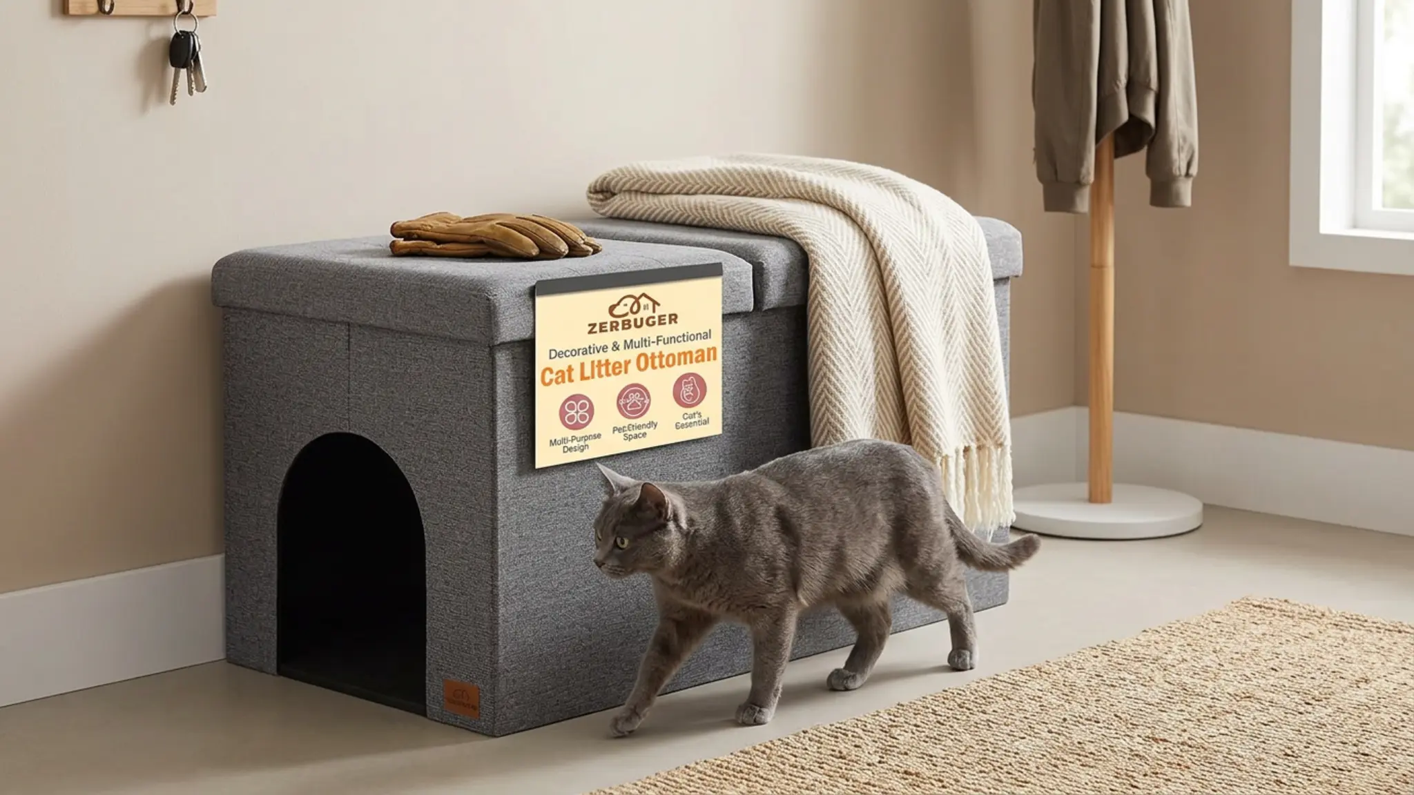 Zerbuger Cat Litter Box Enclosure Furniture for Odor Control in use