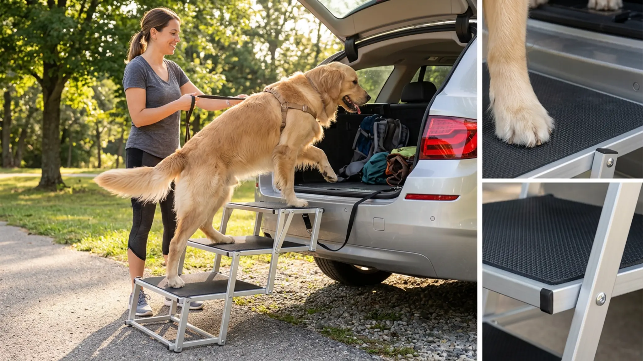 Extra Wide 20" Dog Stairs for Large Dogs, Dog Steps for Car 4 Steps in use