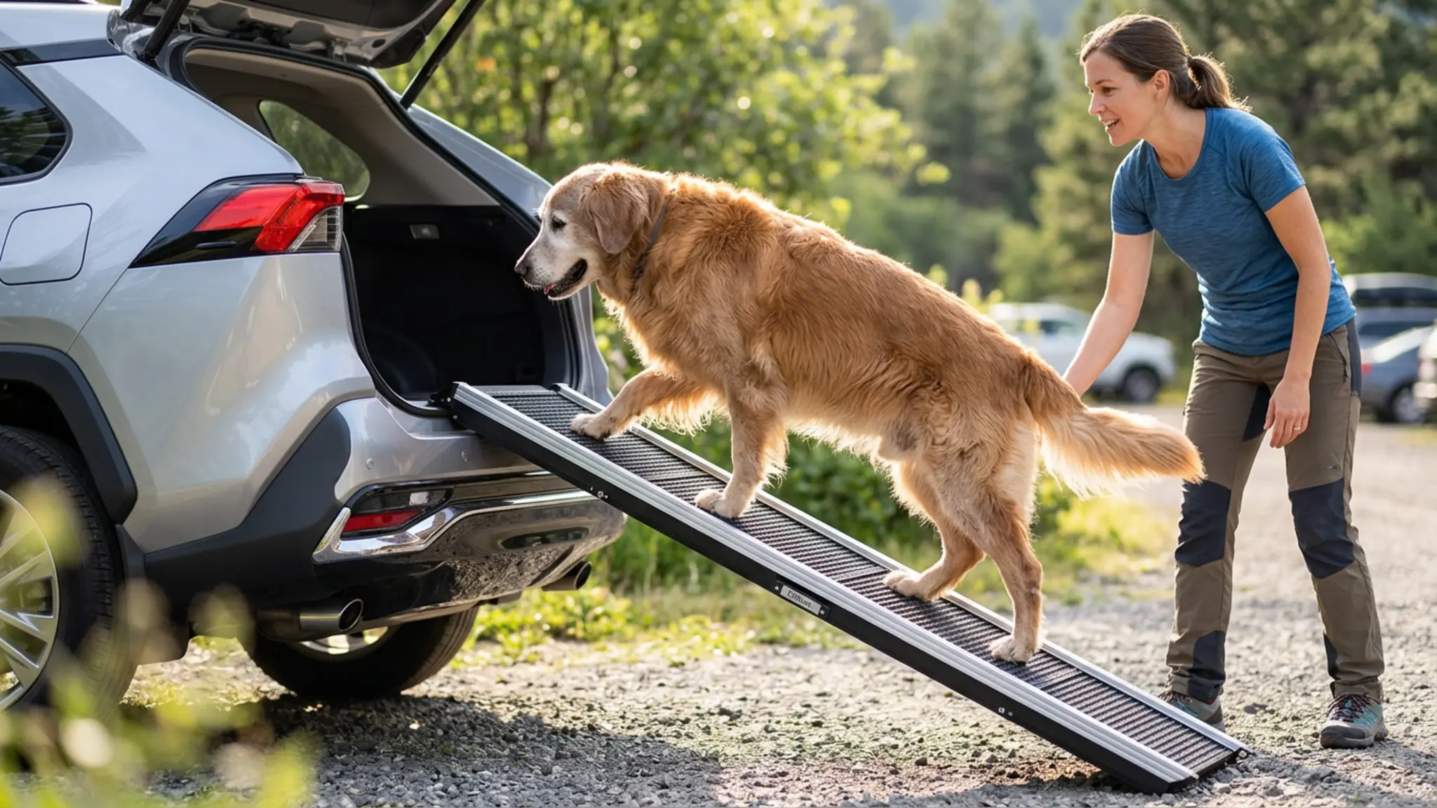 Dog Ramp for Car Truck 63" L × 17" W, Pet Ramp Lightweight Foldable in use