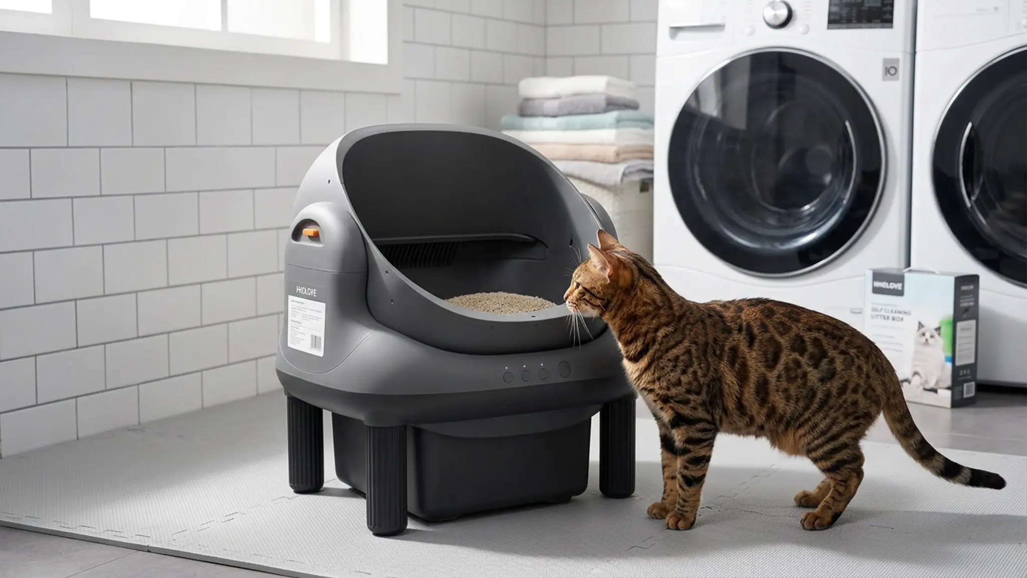 HHOLOVE Self Cleaning Litter Box, Open Top Automatic Litter Box, Safety Sensors Protection in use