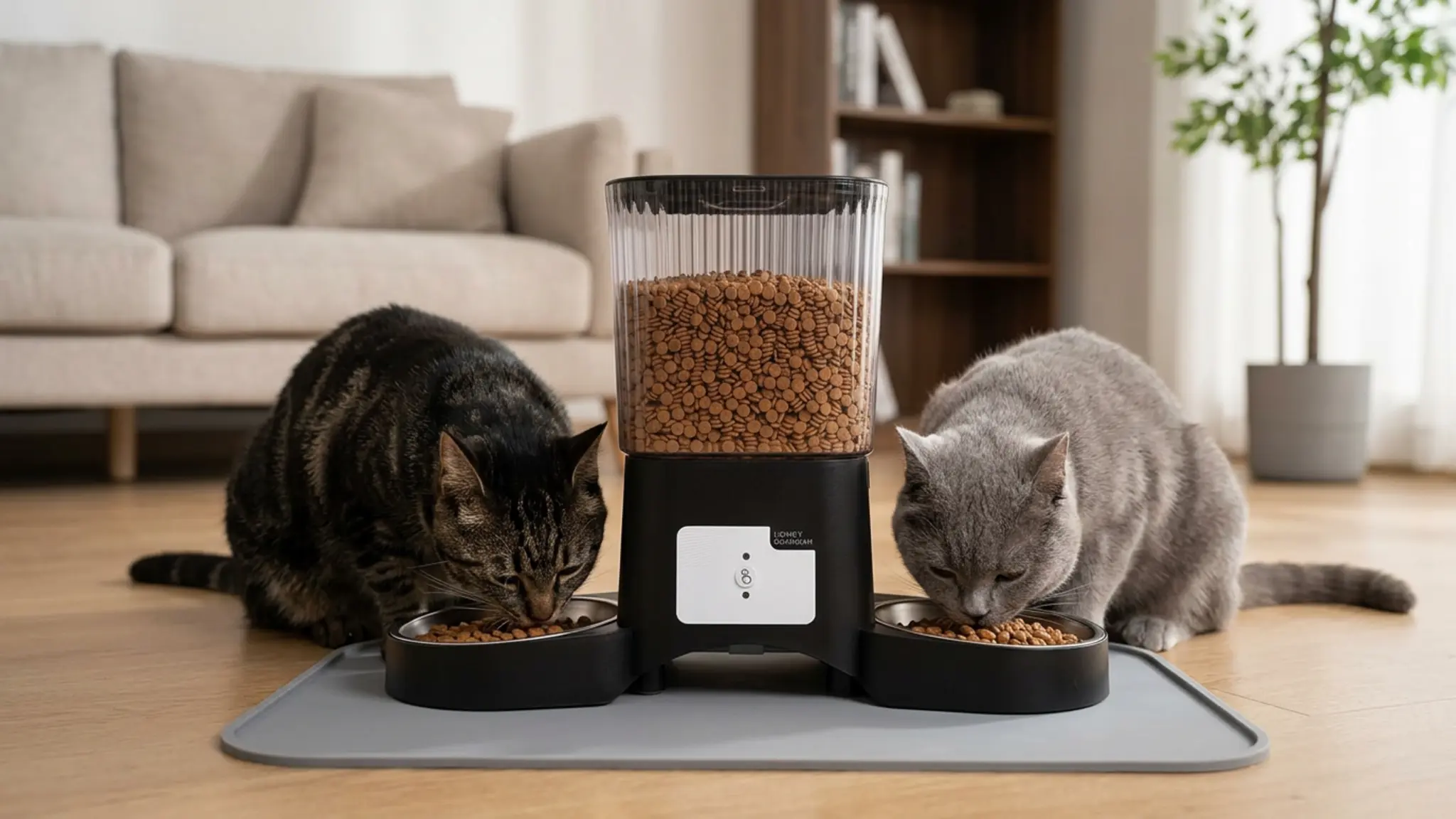 HoneyGuaridan Automatic Cat Feeder for 2 Cats,2.4G/5G WiFi APP Control in use