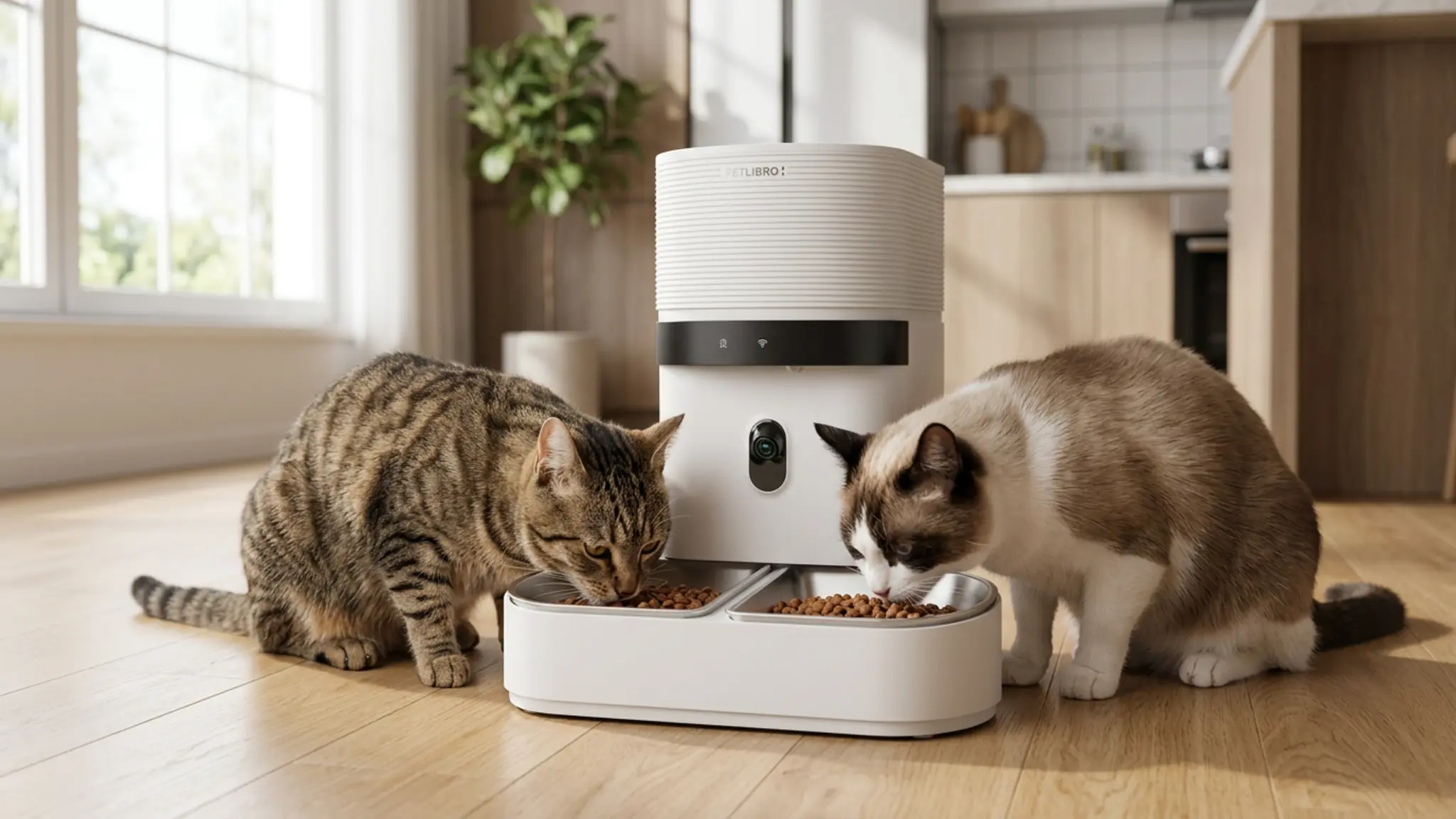 PETLIBRO Automatic Cat Feeder for 2 Cats, AI Recognition Camera Intake Log in use