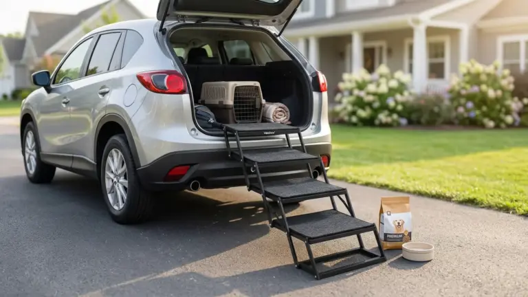 Veehoo Foldable Dog Steps for Car SUV, Collapsible Large Dogs Stairs 17" W product view